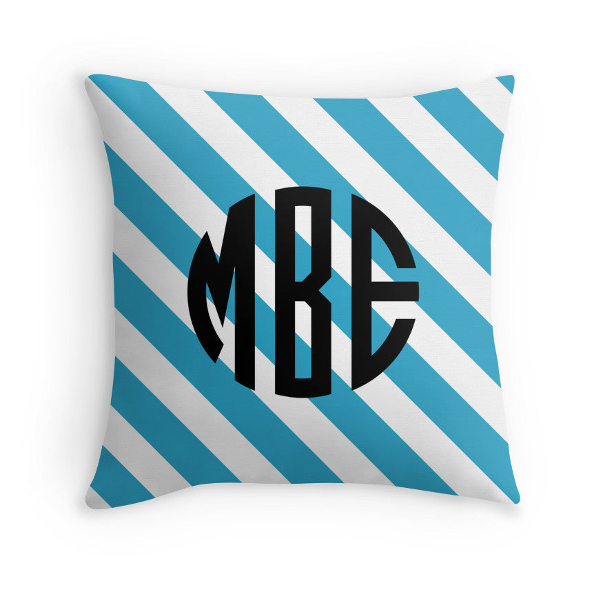 Blue White Stripe Monogram Throw Pillow